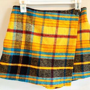 Free People Yellow Plaid Mini Skort 100% Cotton!